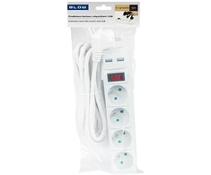 Blow PR-470WSP/USB tinklo ilgintuvas 4 lizdai+USB su įžeminimu+jungiklis 5m Baltas 3x1.5mm