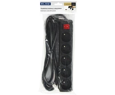 Blow PR-570WSP prailgintuvas, 5 lizdų, su įžeminimu ir jungikliu, 1.5 m, juodas, 3x1.5 mm
