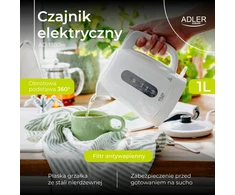 Adler Virdulys | AD 1380 W | Elektrinis | 2200 W | 1 l | Polipropilenas | 360° besisukantis pagrindas | Baltas