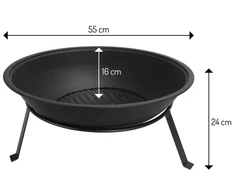 Adler AD 6818 Lauko židinys 55 cm su grotelėmis, plieno židinys malkoms ir briketams, atsparumas iki 500°C,
