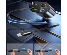 Ładowarka Įkroviklis USB C IOS automobilio įkroviklis su ištraukiama jungtimi, 100 W greitas įkrovimas, 80 cm