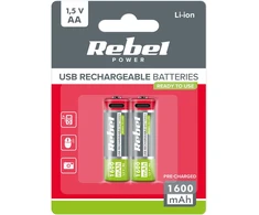 Akumulatorki REBEL AA baterijos, 1600 mAh, ličio jonų, 1,5 V, 2 vnt./bl, R6, C tipo lizdas