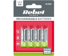Akumulatorki REBEL AA baterijos, 2600 mAh, Ni-MH, 1,2 V, 4 vnt./bl, R6
