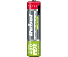 Akumulatorki REBEL AAA baterijos, 400 mAh, ličio jonų, 1,5 V, 2 vnt./bl, R3, C tipo lizdas