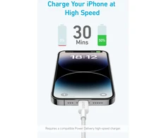 „Anker“ – 322 USB-C–Lightning laidas (3 pėdų, pintas) – baltas