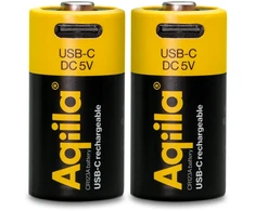 „Aqiila“ – įkraunamos USB-C baterijos – CR123A dydis – 750 mAh – 2 vnt. pakuotėje