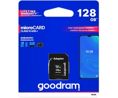 66-279# „Micro SDXC“ kortelė 128 GB + SD CL10 „Goodram UHS-I“ adapteris