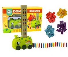Lean Toys Žalias baterijomis veikiantis dinozaurų automobilis su domino kaladėlėmis