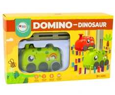 Lean Toys Žalias baterijomis veikiantis dinozaurų automobilis su domino kaladėlėmis