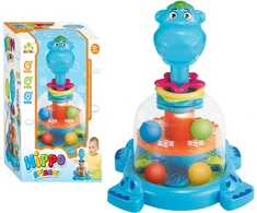 Lean Toys Žaislinis besisukantis begemotas su kamuoliukais vaikams, 24.5x17x14 cm