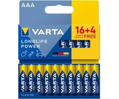 Bateria VARTA LR03 Longlife Power šarminės baterijos, 16+4 vnt./pakuotė.