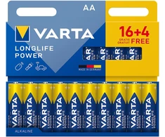 Bateria VARTA LR06 Longlife Power šarminės baterijos, 16+4 vnt./pakuotė.