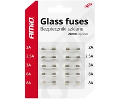 Mini stikliniai saugikliai 20 mm, 10 vnt. rinkinys amio-02394