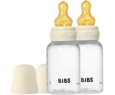 Bibs SEILINTUKAI - Kūdikių buteliukai su apvaliais latekso buteliukais, 2 vnt., lėto srauto - Dramblio kaulo spalvos - 150 ml