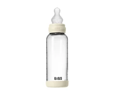 Bibs SEILINTUKAI - stiklinis kūdikių buteliukas apvalus silikoninis vidutinio srauto - dramblio kaulo spalvos - 240 ml