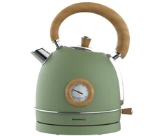Czajnik, Virdulys, Elektrinis virdulys su termometru, nerūdijančio plieno, žalias su mediena, 1,8 l, 1850–2200 W, klausberg, KB-9008