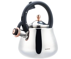 Virdulys, Nerūdijančio plieno virdulys su švilpuku, sidabro spalvos su rožinio aukso elementais, talpa 2,8 l, Klausberg, kb-7776