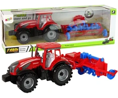 Raudonas traktorius su frikciniu plūgu Lean Toys