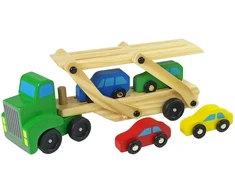 Lean Toys Medinis žalias vilkikas su žaisliniais automobiliais