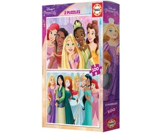 Dėlionė Educa,Disney Educa - 2x100 Disney Princess medinių dėlionių (80-19298)