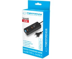 Mobilus Įrenginys - Esperanza EZC109 60W Greitas Įkrovimas 4 Prievadai Juodas