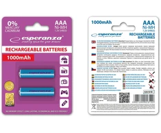EZA101B Esperanza įkraunamos ni-mh aaa 1000mah baterijos 2 vnt mėlynos spalvos