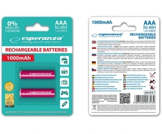 EZA101R Esperanza įkraunamos Ni-MH AAA 1000mAh baterijos, 2 vnt., raudonos