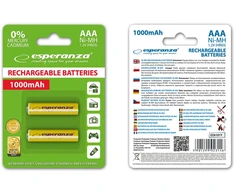 EZA101Y Esperanza įkraunamos Ni-MH AAA 1000mAh baterijos, 2 vnt., geltonos