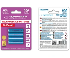 EZA102B Esperanza įkraunamos ni-mh aaa 1000mah baterijos 4 vnt mėlynos spalvos