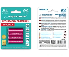 EZA102R Esperanza įkraunamos Ni-MH AAA 1000mAh baterijos, 4 vnt. raudonos