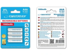 EZA102W Esperanza įkraunamos Ni-MH AAA 1000mAh baterijos, 4 vnt. baltos