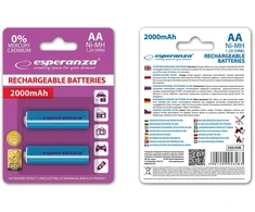 EZA103B Esperanza įkraunamos Ni-MH AA 2000 mAh baterijos, 2 vnt., mėlynos