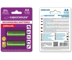 EZA103G Esperanza įkraunamos Ni-MH AA 2000mAh baterijos, 2 vnt. žalios
