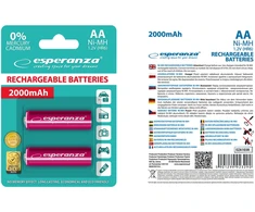 EZA103R Esperanza įkraunamos Ni-MH AA 2000mAh baterijos, 2 vnt. raudonos
