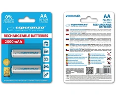 EZA103W Esperanza įkraunamos Ni-MH AA 2000 mAh baterijos, 2 vnt. baltos