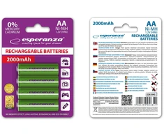EZA104G Esperanza įkraunamos ni-mh aa 2000mah baterijos 4 vnt žalia