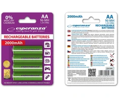 EZA104G Esperanza įkraunamos ni-mh aa 2000mah baterijos 4 vnt žalia