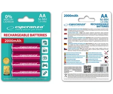 EZA104R Ni-Mh AA 2000mAh įkraunamos baterijos 4 vnt raudonos Esperanza