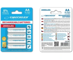 EZA104W Esperanza įkraunamos ni-mh aa 2000mah baterijos 4 vnt baltos spalvos