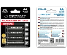 EZA106 Esperanza įkraunamos Ni-MH AA didelės talpos 2600 mAh baterijos, 4 vnt. juodos