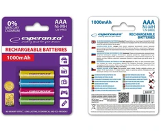 EZA107 Esperanza įkraunamos Ni-MH baterijos AAA 1000mAh 4 vnt. mišrių spalvų