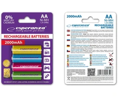EZA108 Esperanza įkraunamos Ni-MH AA 2000 mAh baterijos, 4 vnt., mišrių spalvų