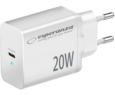 EZC104W Esperanza 20W USB-C PD sieninis įkroviklis, baltas