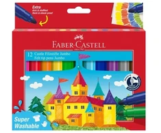Faber-Castell - Flomasteriai Jumbo - 12 vnt., labai lengvai nuplaunami (154311)