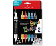 Faber-Castell - juodo leidimo „Shake Paint“ akrilinių žymeklių rinkinys, 6 vnt. (klasikinės spalvos) (285507)