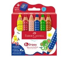 Faber-Castell spalvoti pieštukai su neslystančiu paviršiumi, 6 vnt., su drožtuku (110635)