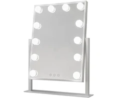 Glow Up Švytintis vizažisto veidrodis – kvadratinis, pakreipiamas, su 12 LED lempučių – baltas