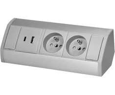 Orno Lizdas Baldinis lizdas 2x2P+Z, 2xUSB (A+C tipo; 2.4A), pilkai sidabrinis