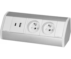 Orno Lizdas Baldinis lizdas 2x2P+Z, 2xUSB (A+C tipo; 2.4A), baltas-sidabrinis