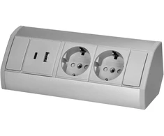 Orno Lizdas Baldinis lizdas 2x2P+Z (Schuko), 2xUSB (A+C tipo; 2.4A), pilkai sidabrinis